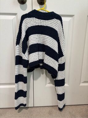 Ardene Navy and White Striped Cropped Knit Sweater